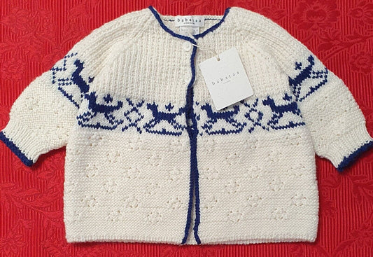 Baby Cardigan White Navy Designer Merino Wool Quality