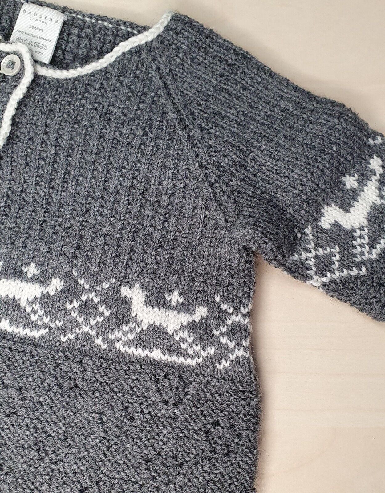 Baby Cardigan Grey White Designer Merino Wool Quality