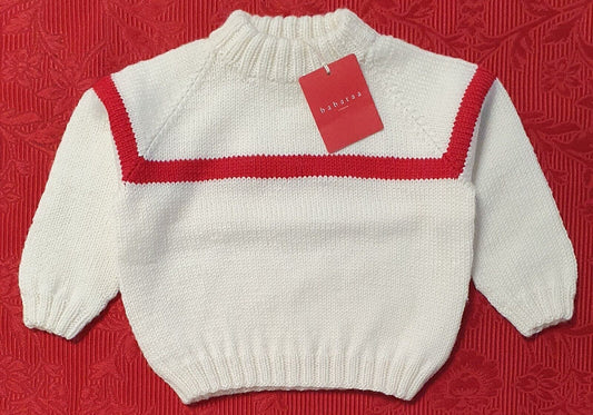 Baby Sweater White Red Designer Merino Wool Quality
