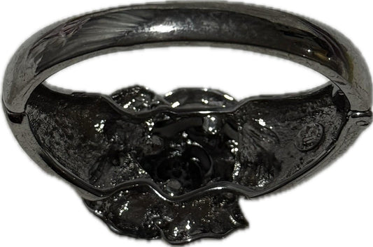 Dark Silver Floral Bangle Bracelet Costume Jewellery