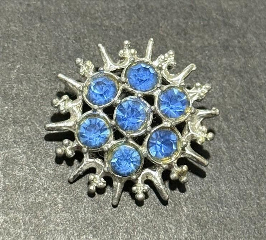 Silver Tone Blue Rhinestone Starburst Brooch Unfinished No Clasp