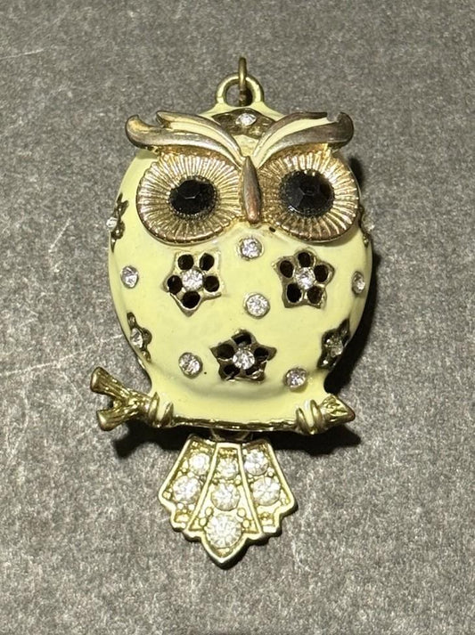 Gold Silver Tone Enamel Owl Pendant Rhinestone Charm
