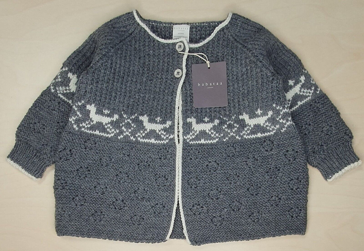 Baby Cardigan Grey White Designer Merino Wool Quality