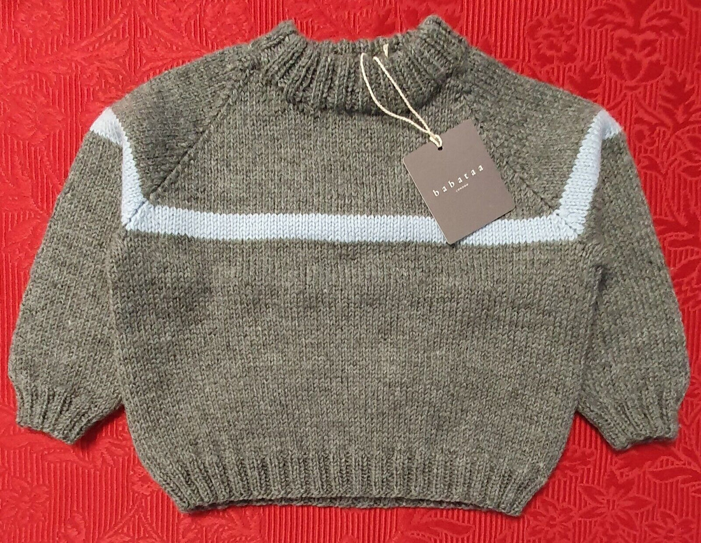 Baby Sweater Grey Blue Designer Merino Wool Quality