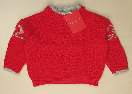 Baby Sweater Red Grey Designer Merino Wool Quality