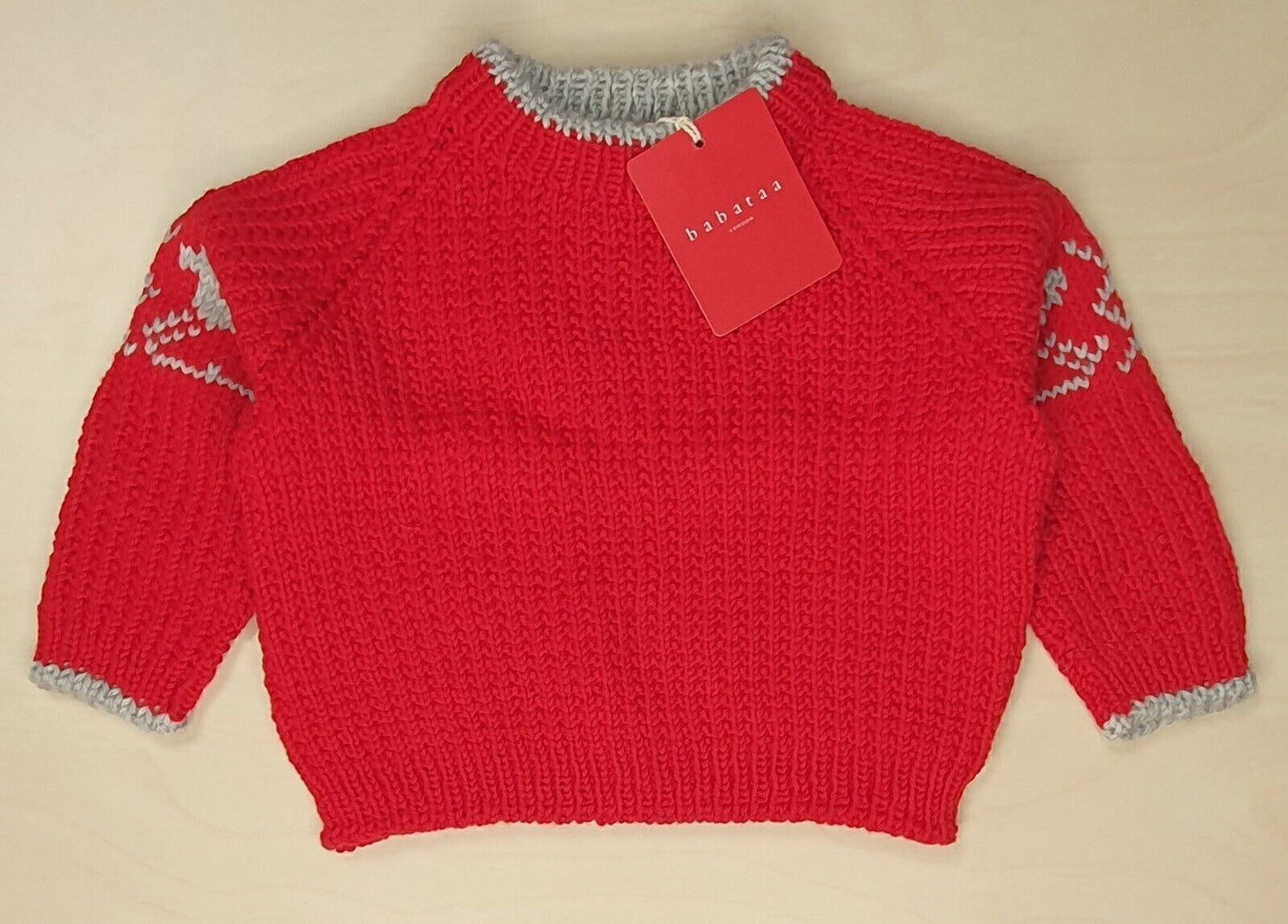 Baby Sweater Red Grey Designer Merino Wool Quality