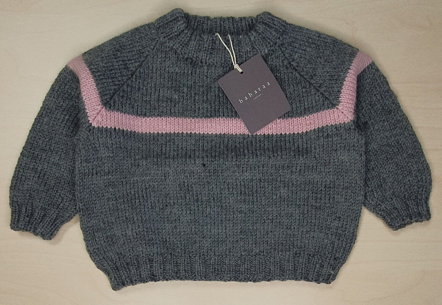 Baby Sweater Grey Pink Designer Merino Wool Quality