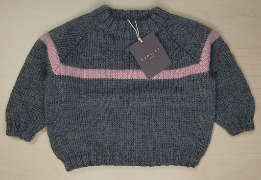 Baby Sweater Grey Pink Designer Merino Wool Quality