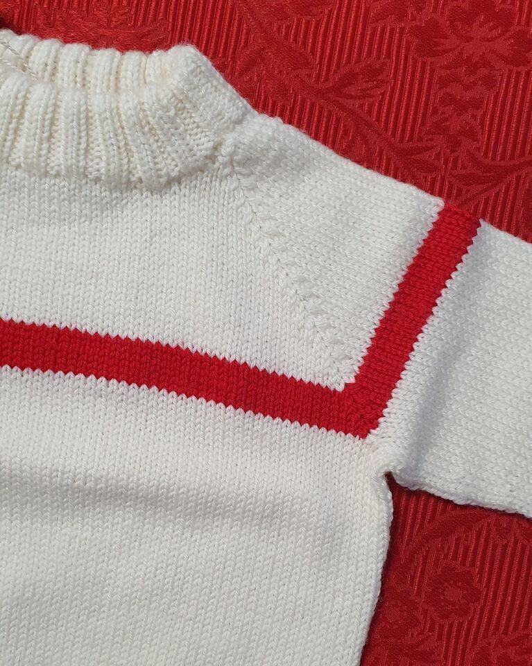 Baby Sweater White Red Designer Merino Wool Quality
