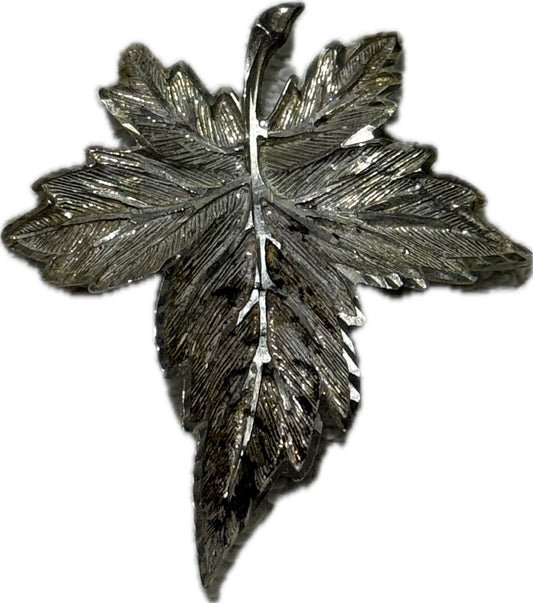 Silver Leaf Brooch Pin Costume Jewellery