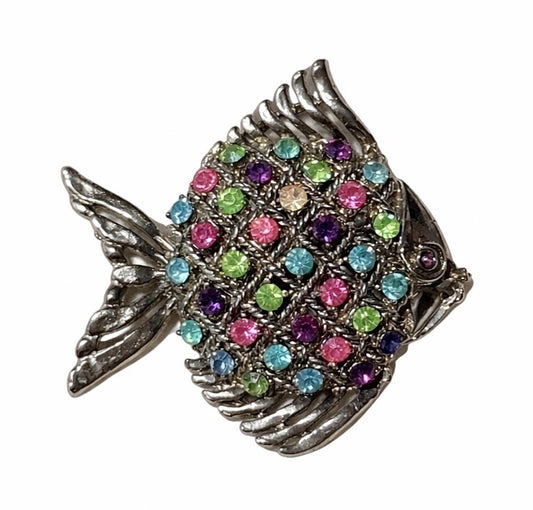 Silver Tone Multicolour Rhinestone Fish Brooch Novelty Animal Pin