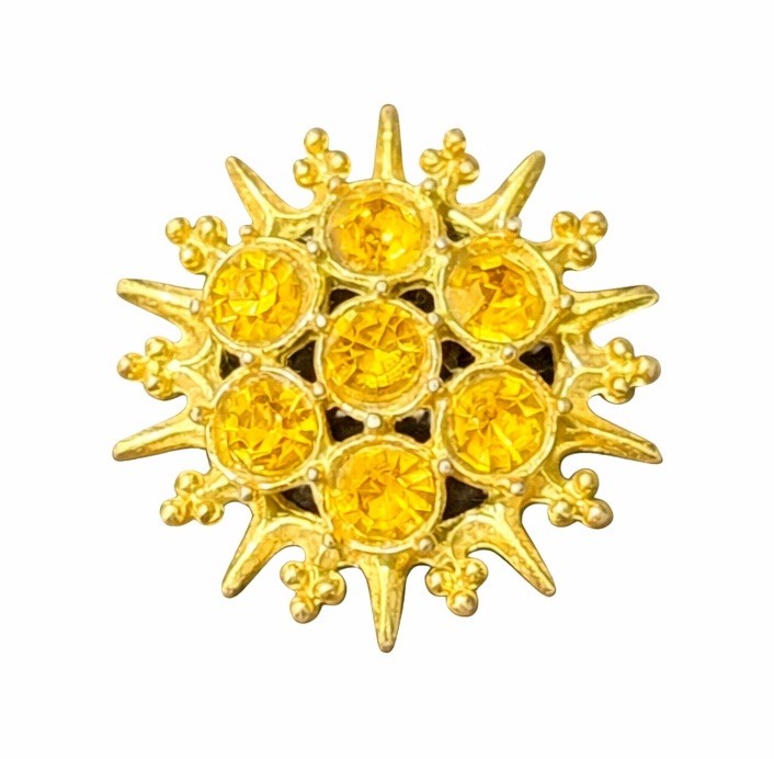 Gold Tone Amber Yellow Rhinestone Starburst Brooch Floral Pin