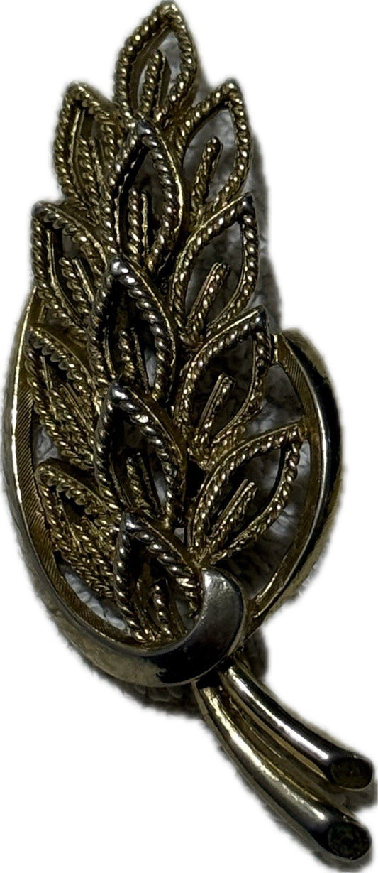 Sphinx Gold Silver Leaf Brooch Pin Costume Jewellery Signed