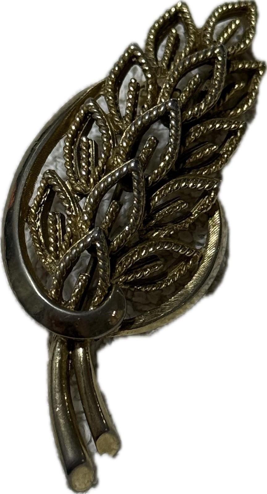 Sphinx Gold Silver Leaf Brooch Pin Costume Jewellery Signed