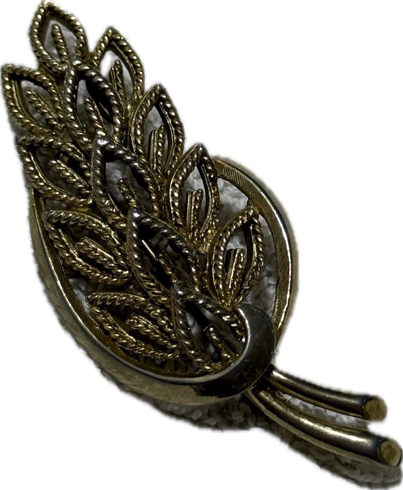 Sphinx Gold Silver Leaf Brooch Pin Costume Jewellery Signed