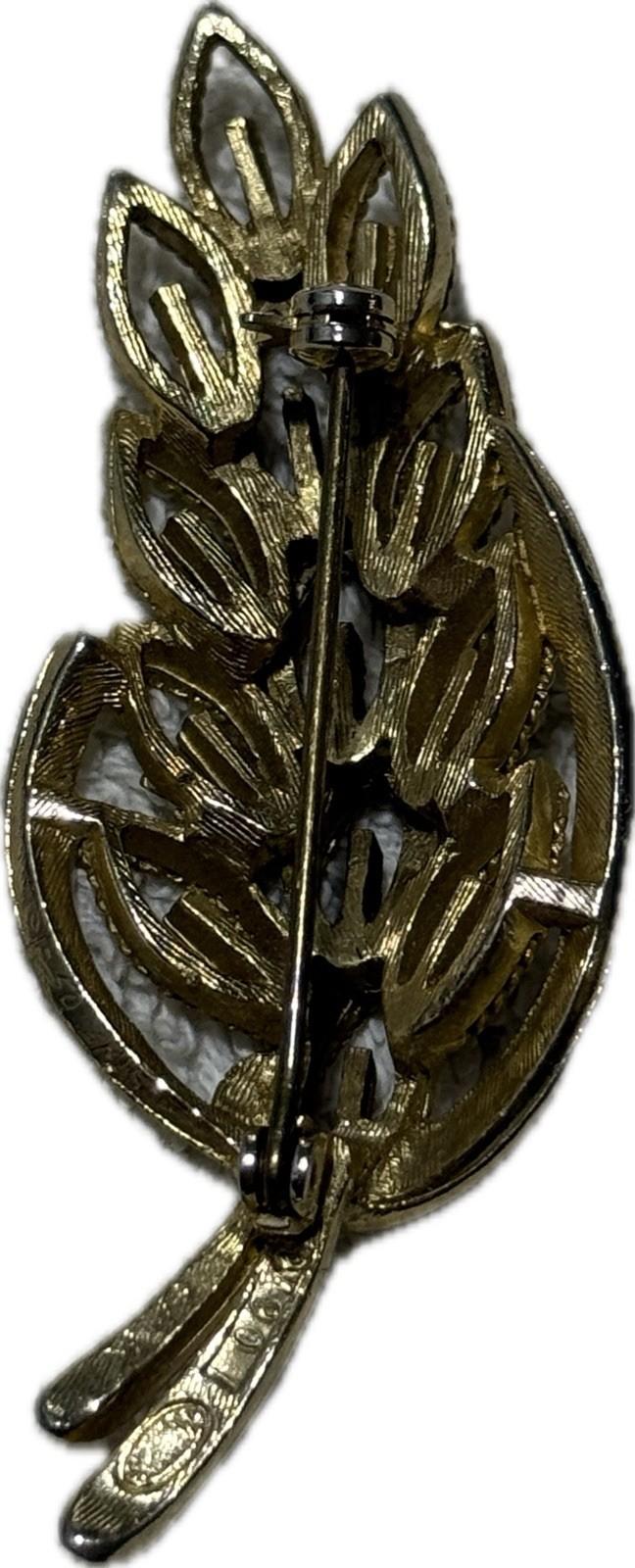 Sphinx Gold Silver Leaf Brooch Pin Costume Jewellery Signed