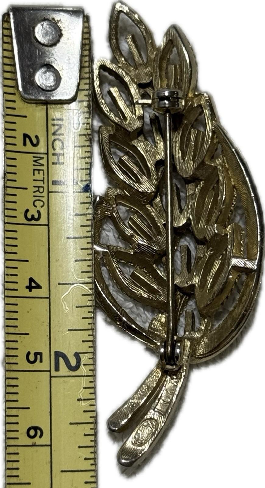 Sphinx Gold Silver Leaf Brooch Pin Costume Jewellery Signed