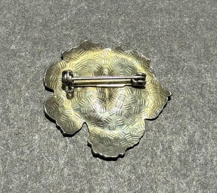 Silver Tone Red Enamel Hibiscus Flower Brooch Floral Pin Vintage