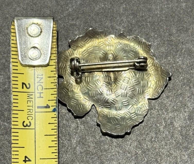 Silver Tone Red Enamel Hibiscus Flower Brooch Floral Pin Vintage