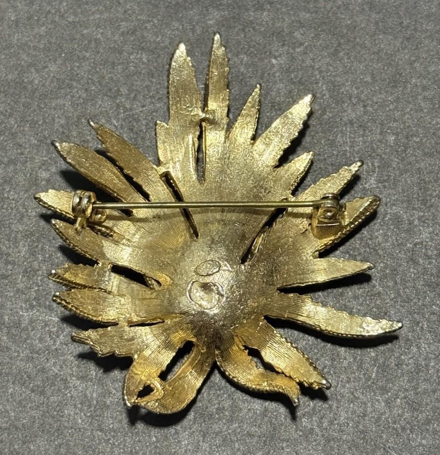 Sphinx Gold Tone Textured Floral Brooch Signed Vintage Statement Pin