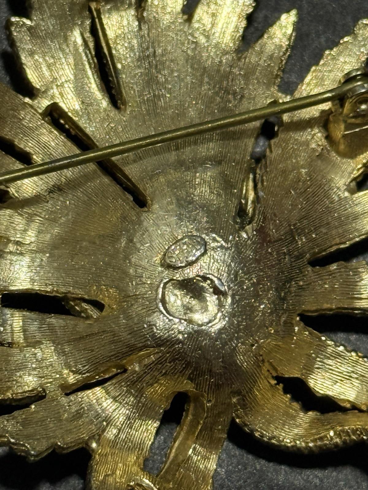 Sphinx Gold Tone Textured Floral Brooch Signed Vintage Statement Pin