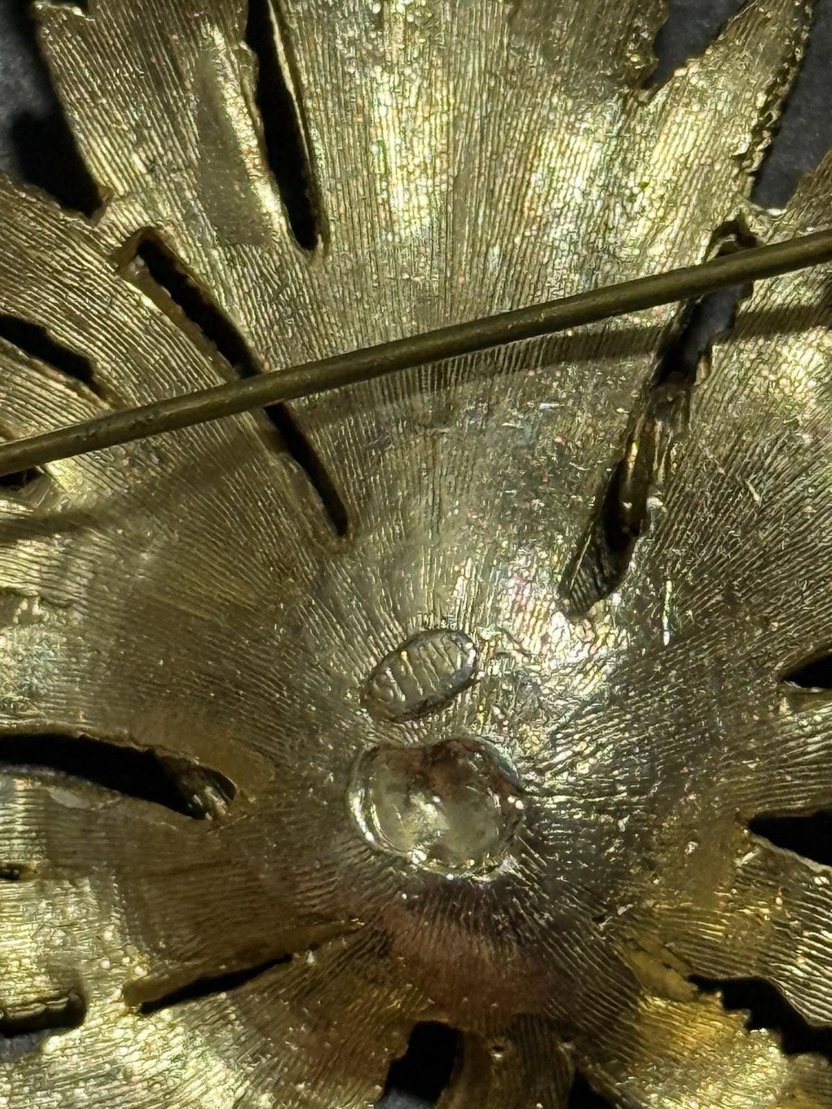 Sphinx Gold Tone Textured Floral Brooch Signed Vintage Statement Pin