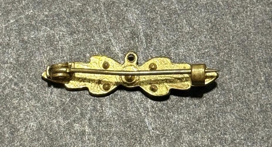 Gold Tone Green Clear Rhinestone Bar Brooch Floral Leaf Pin