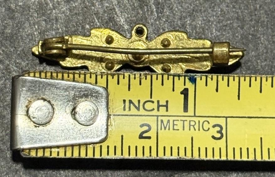 Gold Tone Green Clear Rhinestone Bar Brooch Floral Leaf Pin