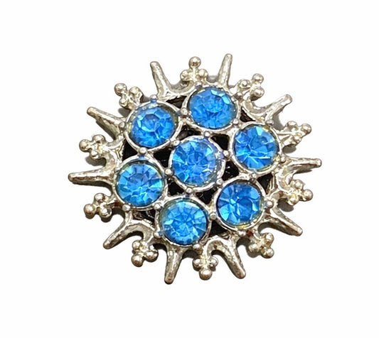 Silver Tone Blue Rhinestone Starburst Brooch Unfinished No Clasp
