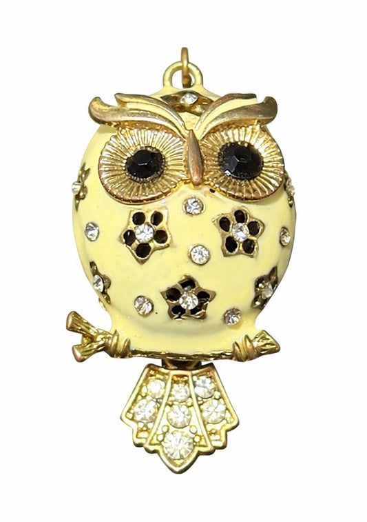 Gold Silver Tone Enamel Owl Pendant Rhinestone Charm