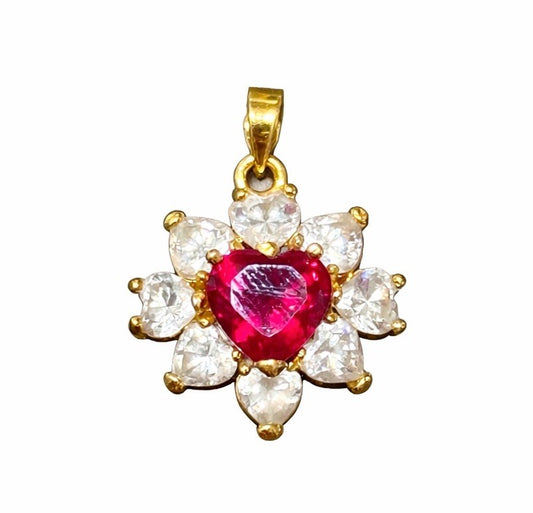 Gold Tone Red Heart Pendant Clear Rhinestone Cluster Charm