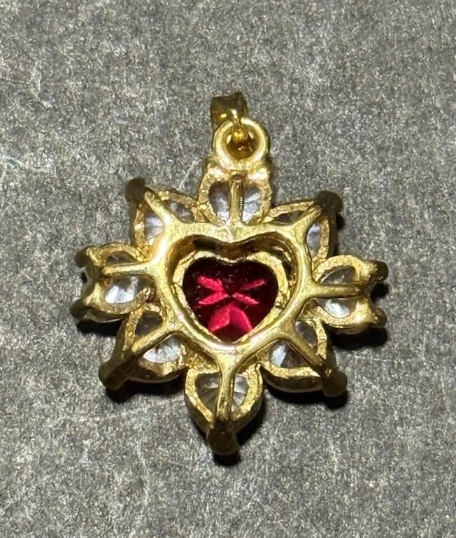 Gold Tone Red Heart Pendant Clear Rhinestone Cluster Charm